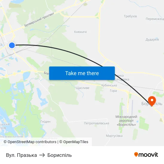 Вул. Празька to Бориспіль map