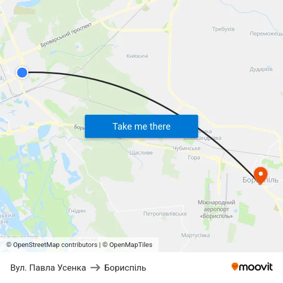 Вул. Павла Усенка to Бориспіль map