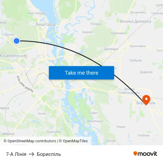 7-А Лінія to Бориспіль map