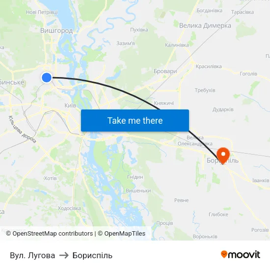 Вул. Лугова to Бориспіль map