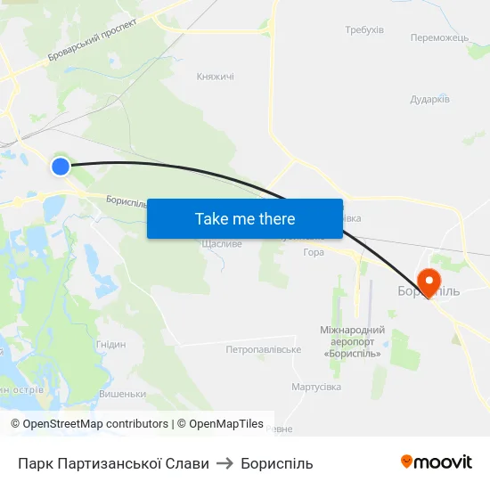 Парк Партизанської Слави to Бориспіль map