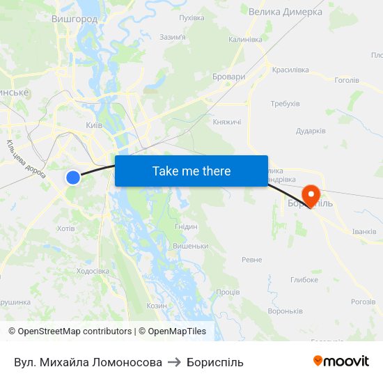 Вул. Михайла Ломоносова to Бориспіль map
