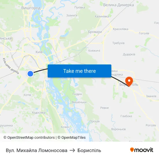 Вул. Михайла Ломоносова to Бориспіль map