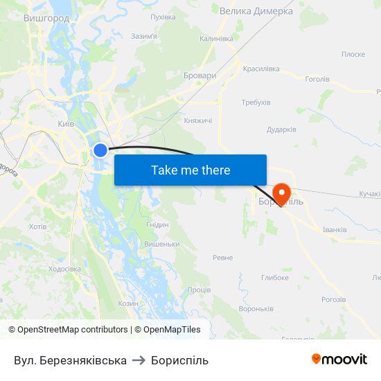 Вул. Березняківська to Бориспіль map