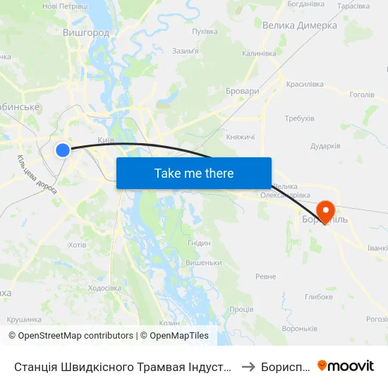 Станція Швидкісного Трамвая Індустріальна to Бориспіль map