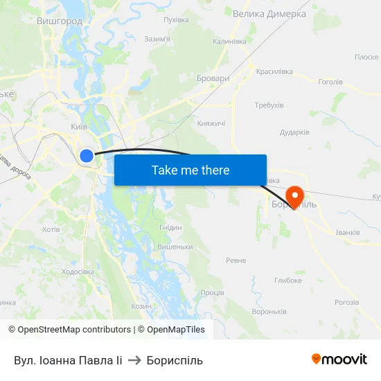 Вул. Іоанна Павла Іі to Бориспіль map