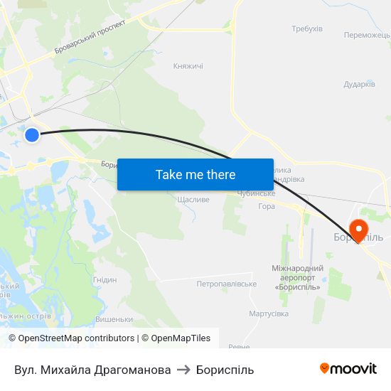 Вул. Михайла Драгоманова to Бориспіль map