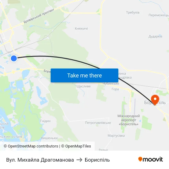 Вул. Михайла Драгоманова to Бориспіль map