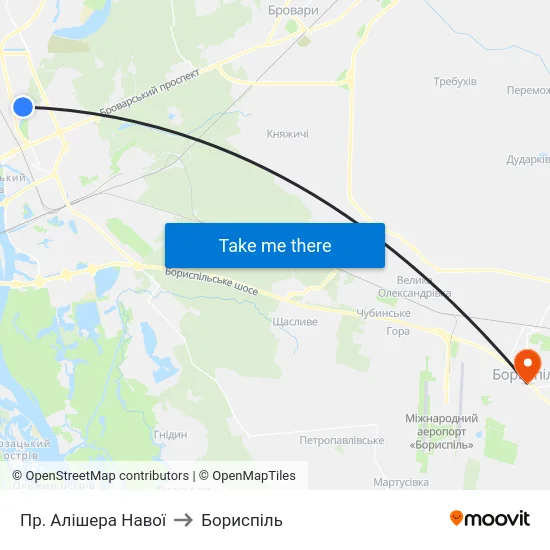 Пр. Алішера Навої to Бориспіль map