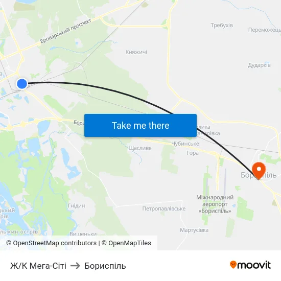 Ж/К Мега-Сiтi to Бориспіль map