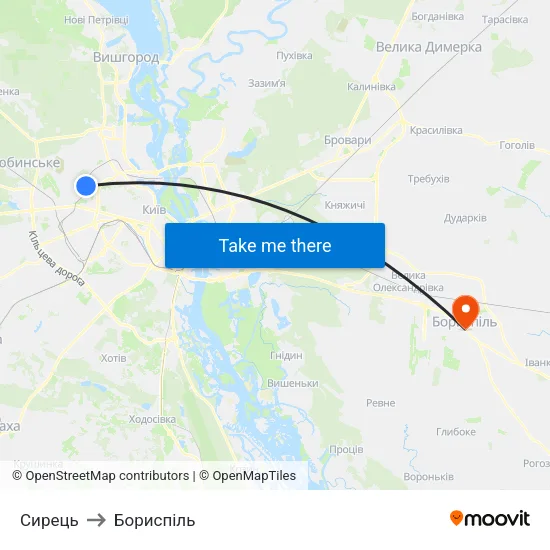 Сирець to Бориспіль map
