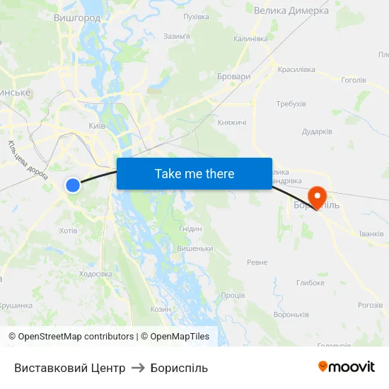 Виставковий Центр to Бориспіль map