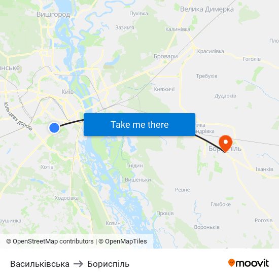 Васильківська to Бориспіль map