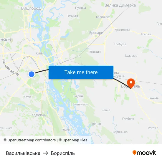 Васильківська to Бориспіль map