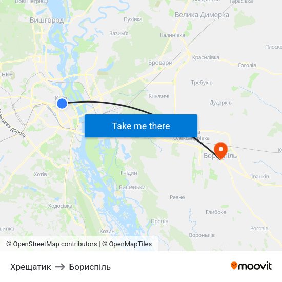 Хрещатик to Бориспіль map