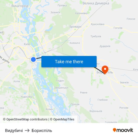 Видубичі to Бориспіль map