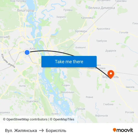 Вул. Жилянська to Бориспіль map