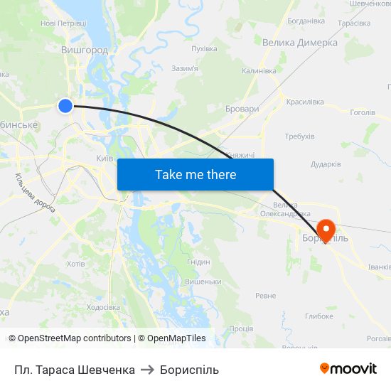 Пл. Тараса Шевченка to Бориспіль map