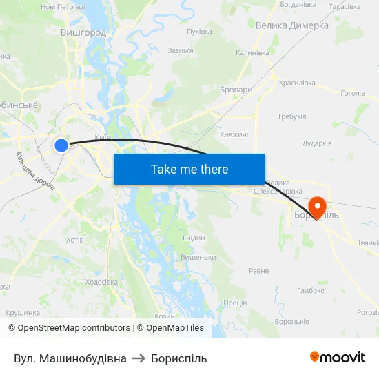 Вул. Машинобудівна to Бориспіль map