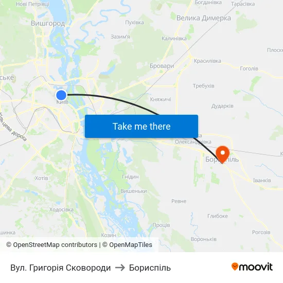 Вул. Григорія Сковороди to Бориспіль map