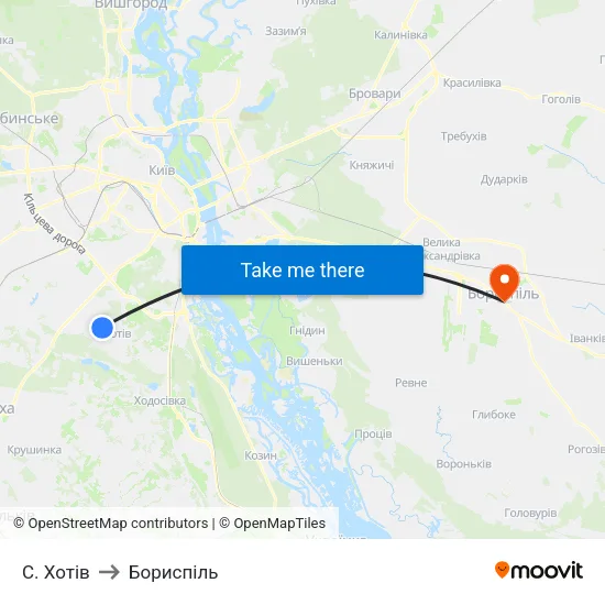 С. Хотів to Бориспіль map
