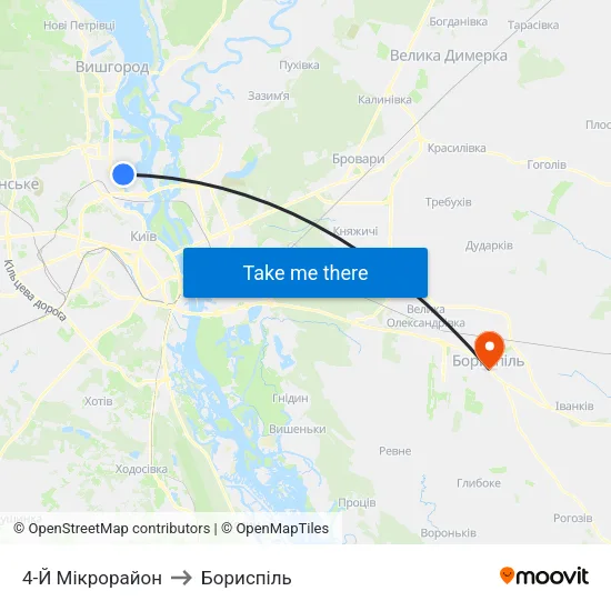 4-Й Мікрорайон to Бориспіль map