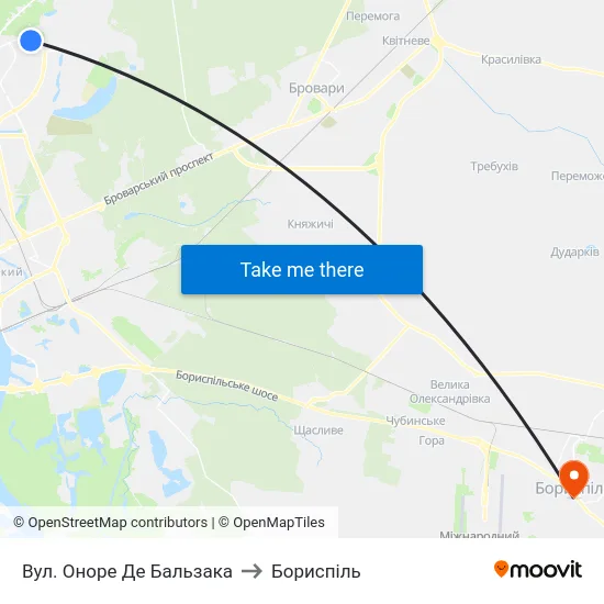 Вул. Оноре Де Бальзака to Бориспіль map
