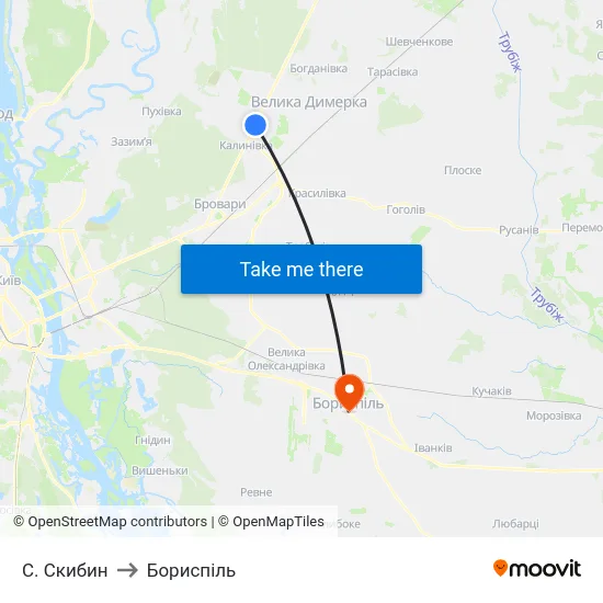 С. Скибин to Бориспіль map