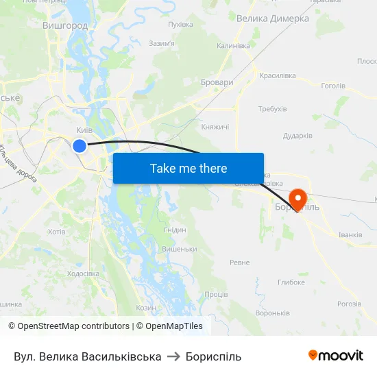 Вул. Велика Васильківська to Бориспіль map