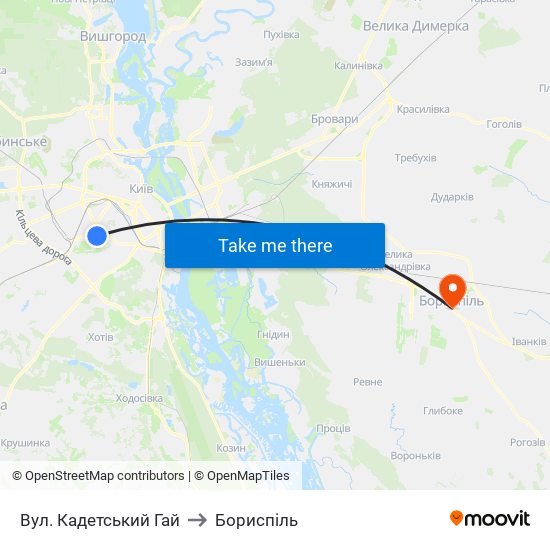 Вул. Кадетський Гай to Бориспіль map