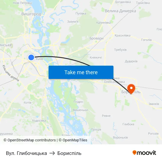 Вул. Глибочицька to Бориспіль map