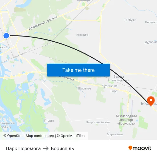 Парк Перемога to Бориспіль map