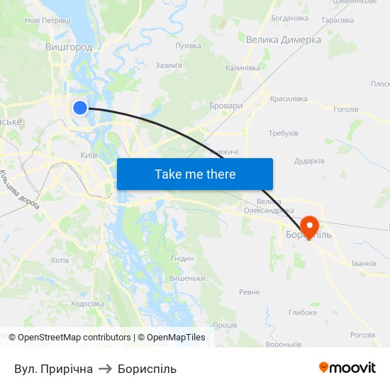 Вул. Прирічна to Бориспіль map