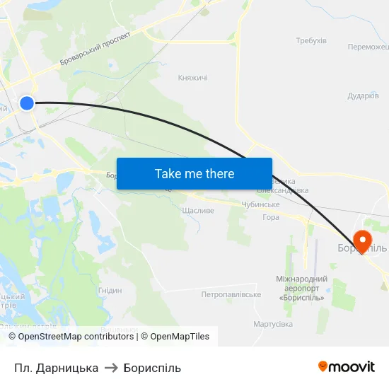 Пл. Дарницька to Бориспіль map