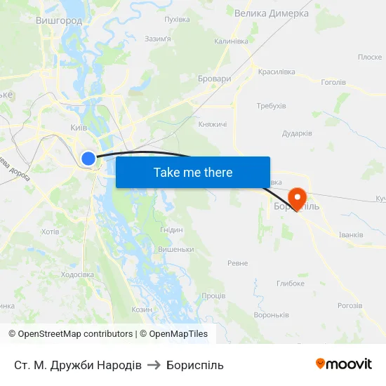 Ст. М. Дружби Народів to Бориспіль map