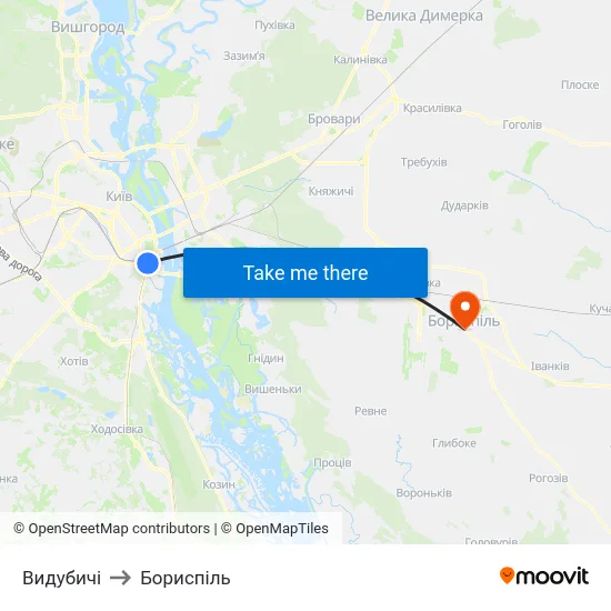 Видубичі to Бориспіль map