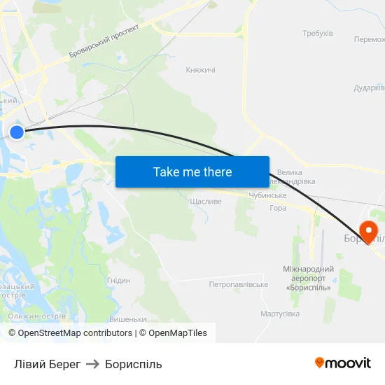 Лівий Берег to Бориспіль map