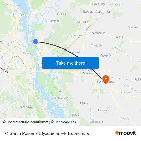 Станція Романа Шухевича to Бориспіль map