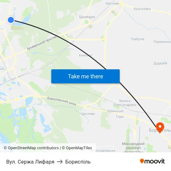 Вул. Сержа Лифаря to Бориспіль map