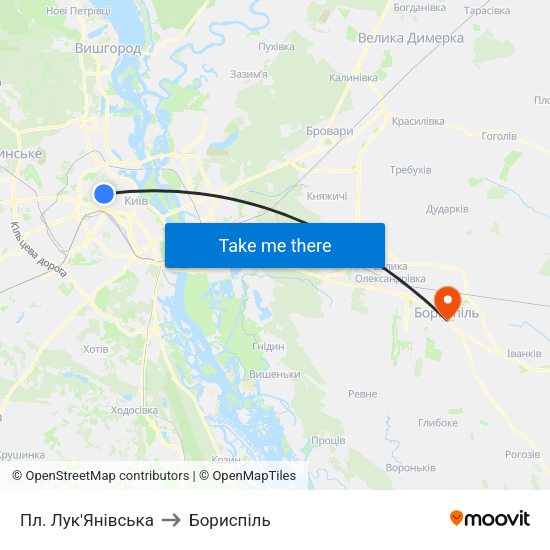 Пл. Лук'Янівська to Бориспіль map