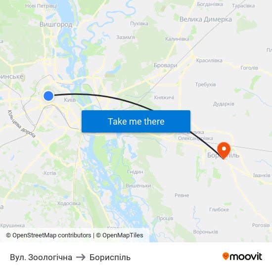 Вул. Зоологічна to Бориспіль map