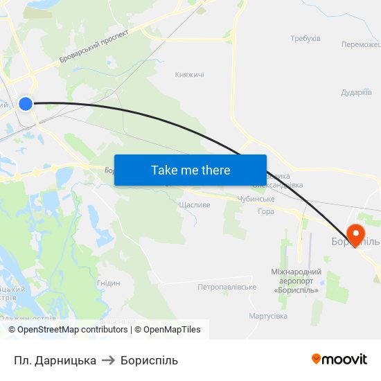 Пл. Дарницька to Бориспіль map