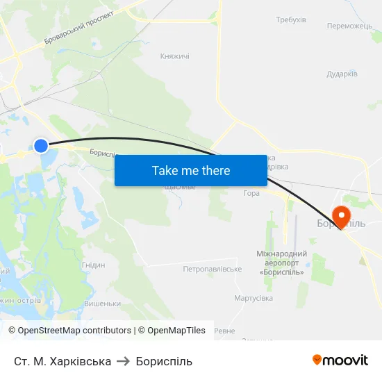 Ст. М. Харківська to Бориспіль map