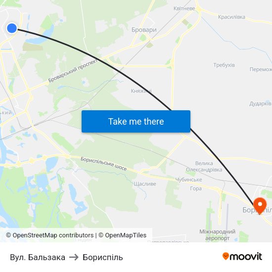 Вул. Бальзака to Бориспіль map
