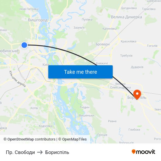 Пр. Свободи to Бориспіль map