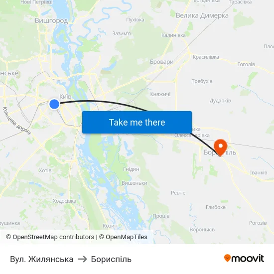 Вул. Жилянська to Бориспіль map