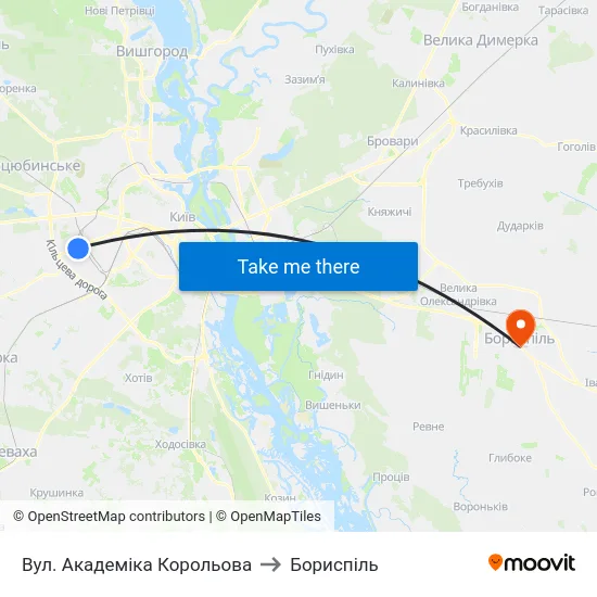 Вул. Академіка Корольова to Бориспіль map