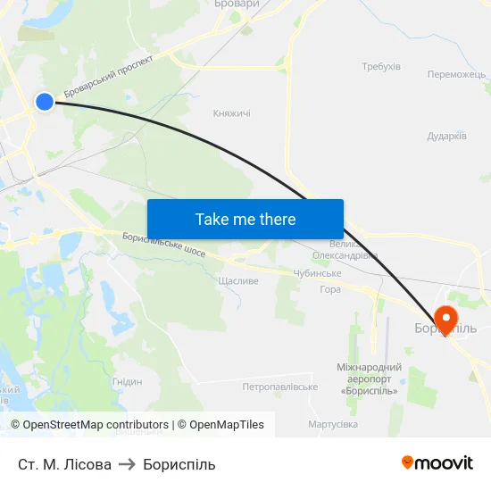 Ст. М. Лісова to Бориспіль map