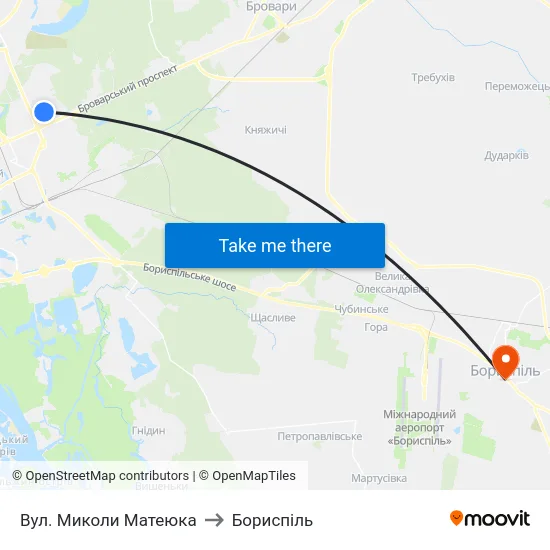 Вул. Миколи Матеюка to Бориспіль map