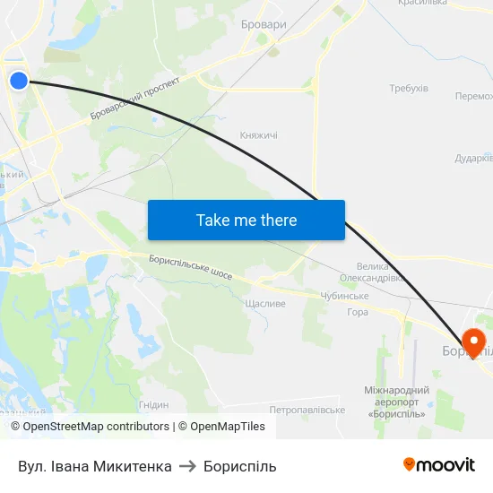 Вул. Івана Микитенка to Бориспіль map